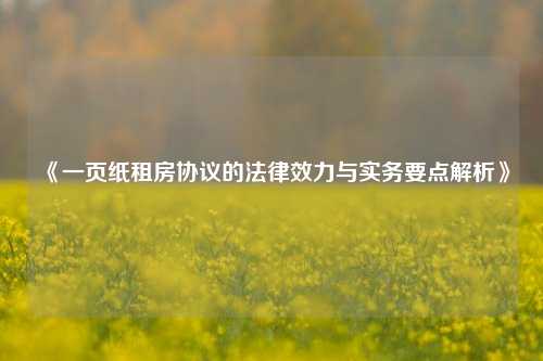 《一页纸租房协议的法律效力与实务要点解析》